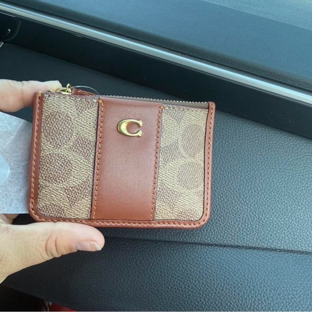 Coach Signature Brown and Tan Card Wallet